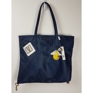 Marc Jacobs Wingman Patch Nylon Navy Shopper Tote Bag Gold Zipper NWT